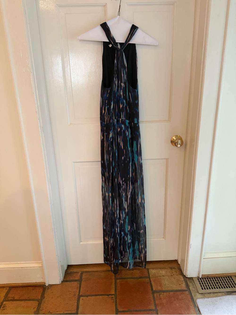 Rory Beca Silk Halter Maxi Dress Blue Abstract Print Size S
